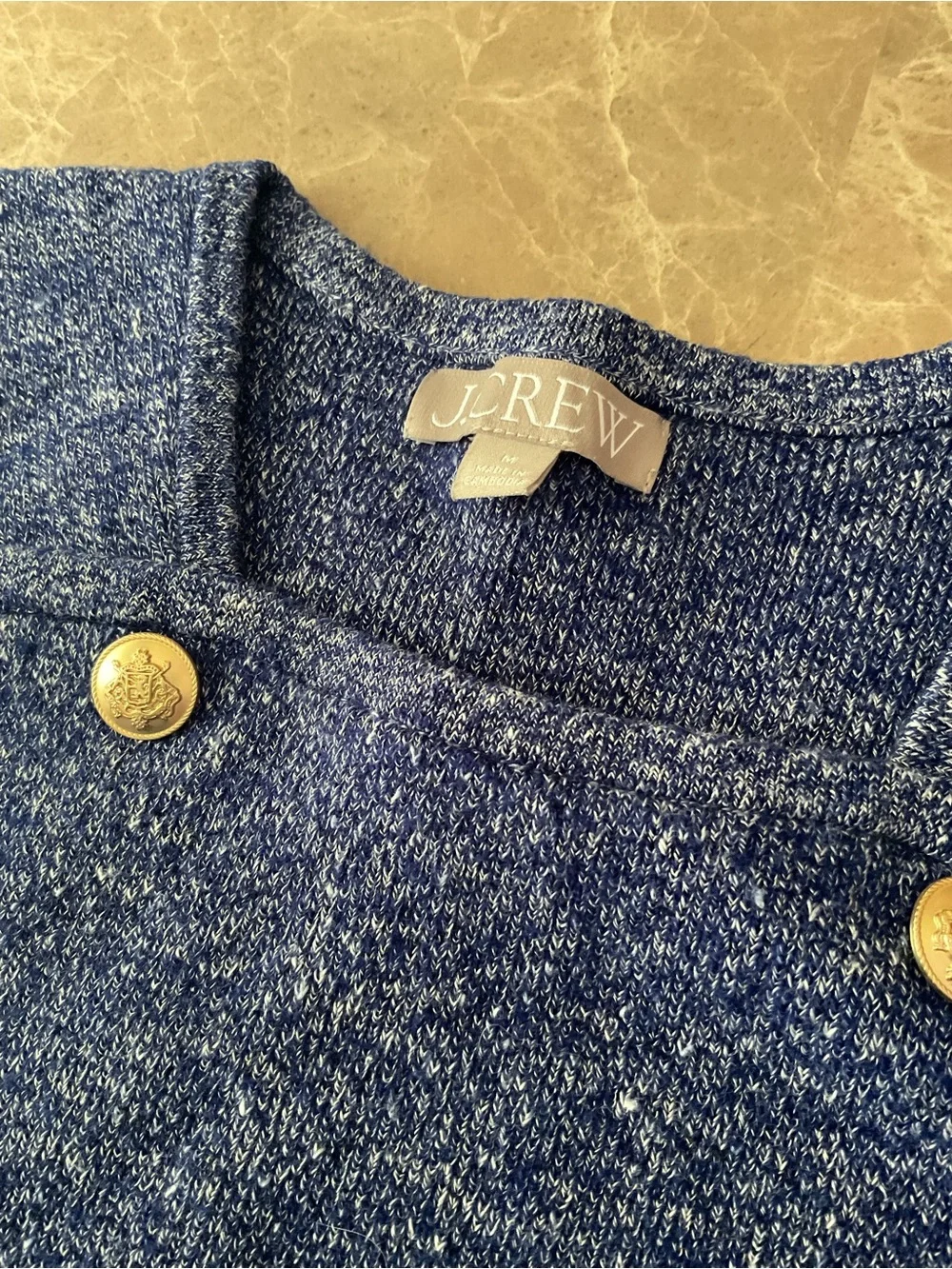 J Crew Sweater shell with gold buttons in merino-linen blend Sz M preppy EUC